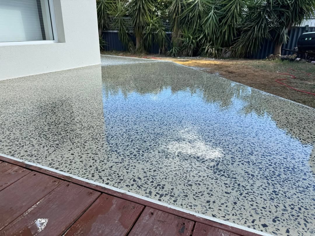 Decorative polished concrete patio at a Perth home